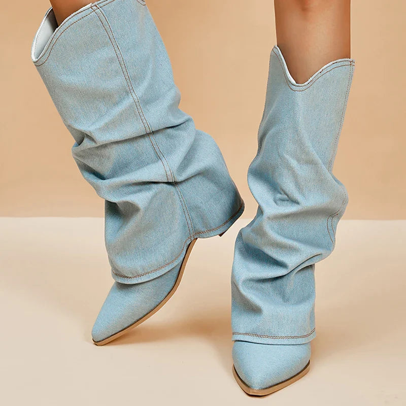 Denim boots