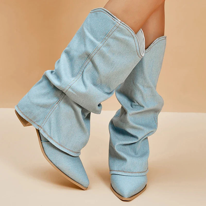 Denim boots