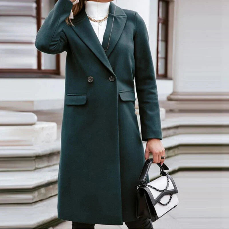 Stylish long mid-length coat with buttons 