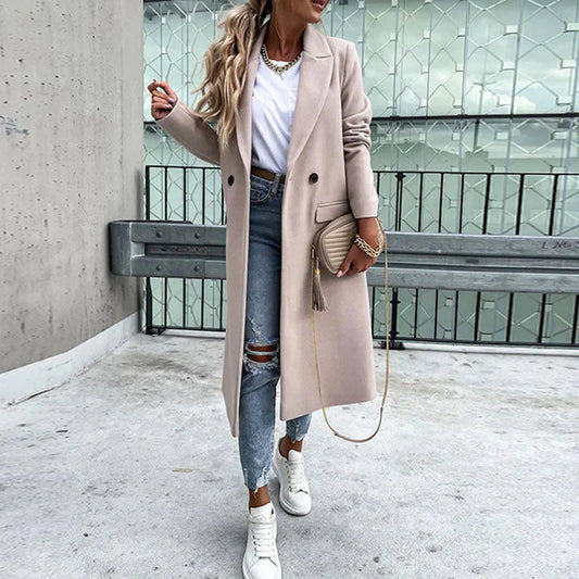 Stylish long mid-length coat with buttons 