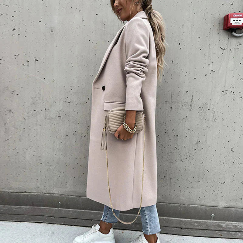 Stylish long mid-length coat with buttons 