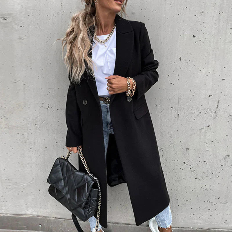 Stylish long mid-length coat with buttons 