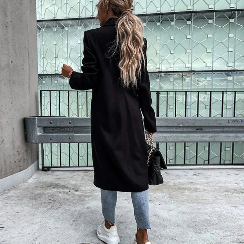 Stylish long mid-length coat with buttons 