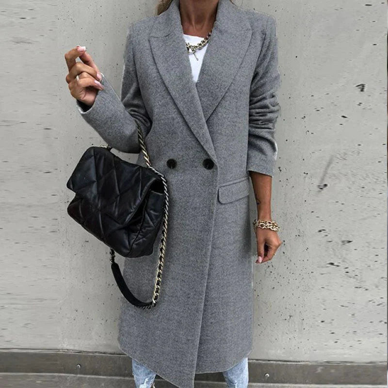 Stylish long mid-length coat with buttons 