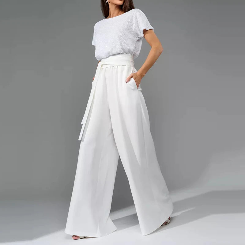 Jumpsuit met glitter top en wide leg