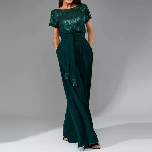 Jumpsuit met glitter top en wide leg