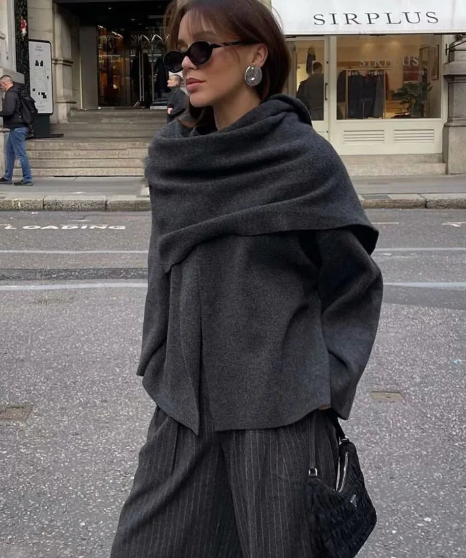 Wrap coat with scarf in one