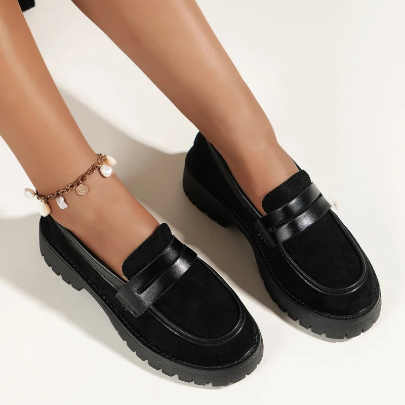 British suede platform loafers