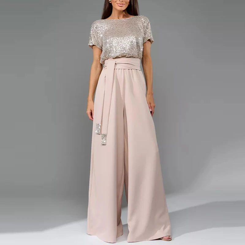 Jumpsuit met glitter top en wide leg